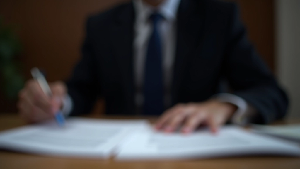 Abogado profesional con documentos legales en escritorio de madera